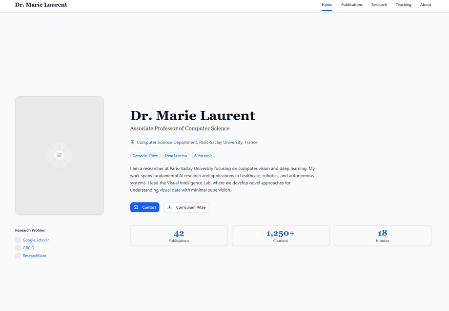 Researcher website example